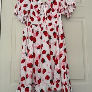 SHEIN Strawberry Print Midi Dress - Red and Pink